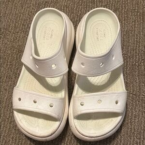 CROCS White Wedge Sandals with Platform Sole